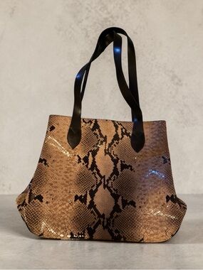 Italian Leather Snake-Print Tote